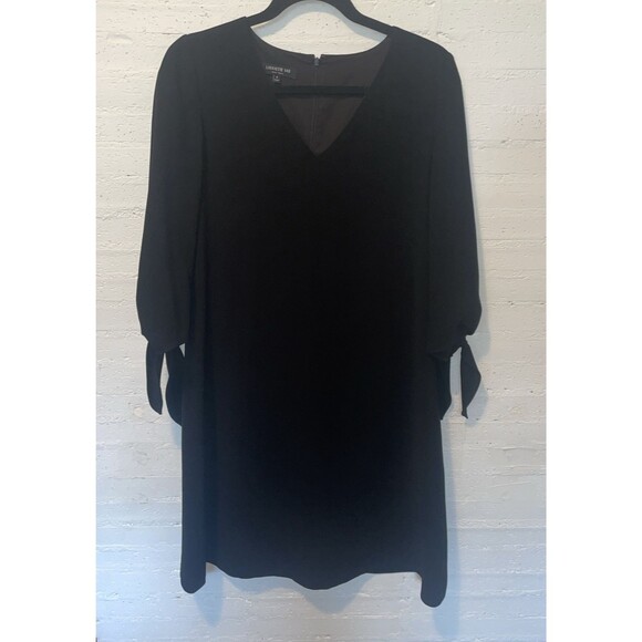 Lafayette 148 New York Women's Black 3/4 Sleeve V-Neck Shift Dress, Sm - Picture 1 of 5
